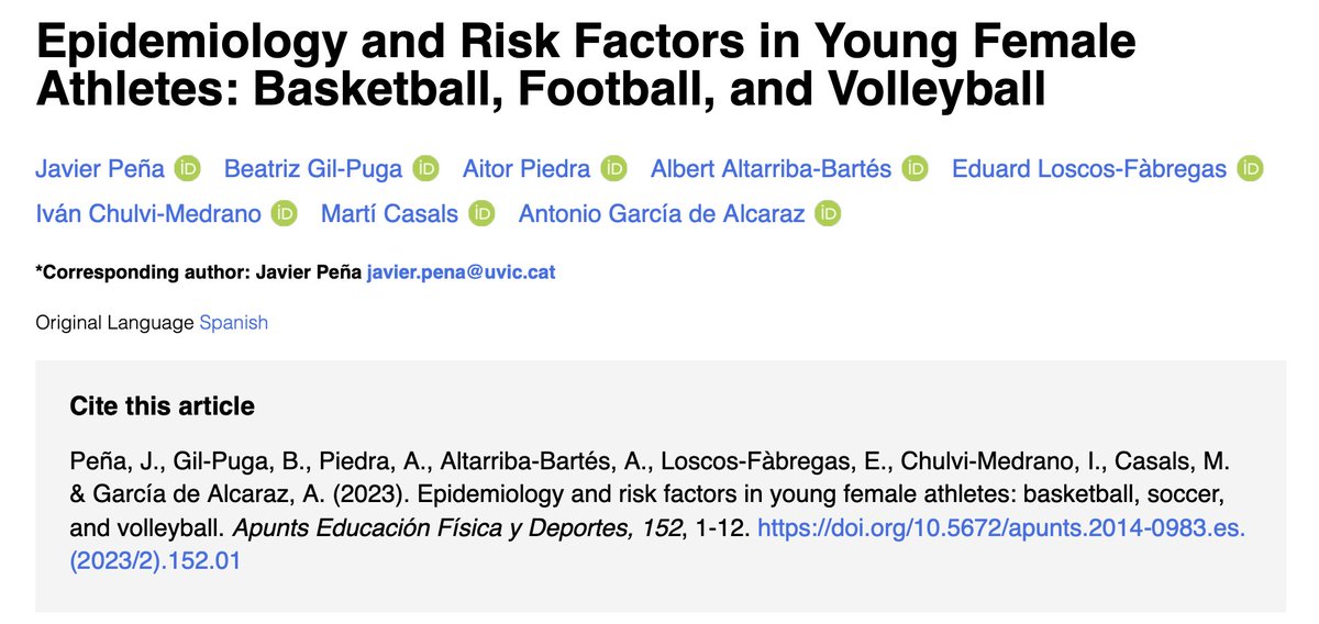 (1/2) We have recently published an epidemiological study, talking about the injuries sustained by young basketball 🏀, soccer ⚽️ and volleyball 🏐 players in Catalonia. Headline, 41% of them needed medical attention over the course of one season.  revista-apunts.com/en/epidemiolog…