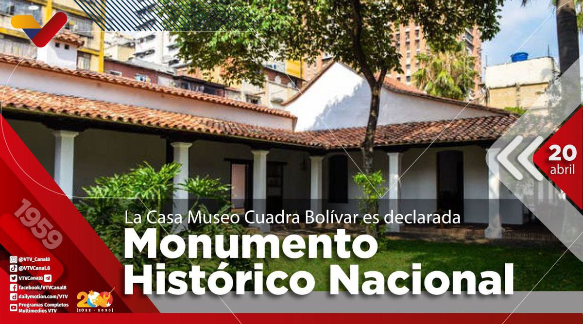 #EFEMÉRIDE🗓️| Hace 64 años, el #20Abr de 1959, fue declarado Monumento Histórico Nacional la Casa Museo Cuadra Bolívar, construida por los padres de El Libertador; los registros históricos refieren que fue centro de reuniones independentistas.

#ManoDeHierro
