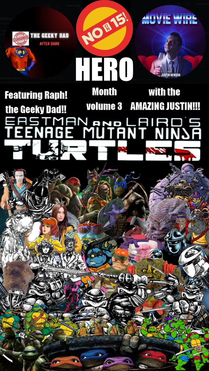 TheNo15Allcast's tweet photo. Coming tomorrow...The triple cross-over you didn't know you needed 😁🤘🏼 It's Vol. 3 of our #Heroseries or #Heromonth feat. @MovieWireShow and @geekydadpodcast on #TeenageMutantNinjaTurtles ! #podcastandchill #podsquad #TheAllcast #popculture https://t.co/bBUUNWovyE