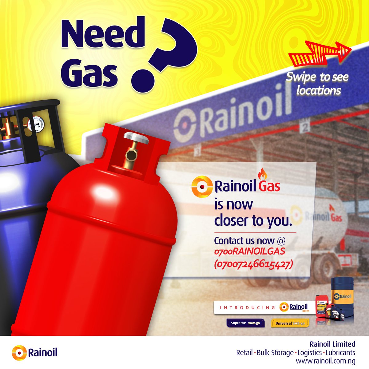 RainoilLimited's tweet photo. Your overall energy needs remain our topmost priority while we deliver with quality and superior value.
Visit any of our Gas service stations to refill your cooking gas.
#rainoilgas
#rainoillimited
#downstream
#oilandgas
#creatingsuperiorvalue https://t.co/LaEeIAvOLp