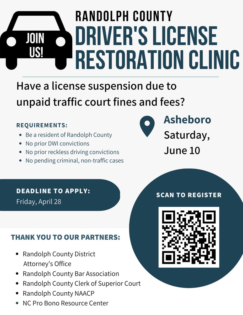 Do you or someone you know need help to get their license back? Don't have the money to hire an attorney and pay all your fines? Megerian & Wells is participating in a Pro Bono Driver's License Restoration Clinic soon! You can apply using the link below:
airtable.com/shrYrqezfwEUZj…