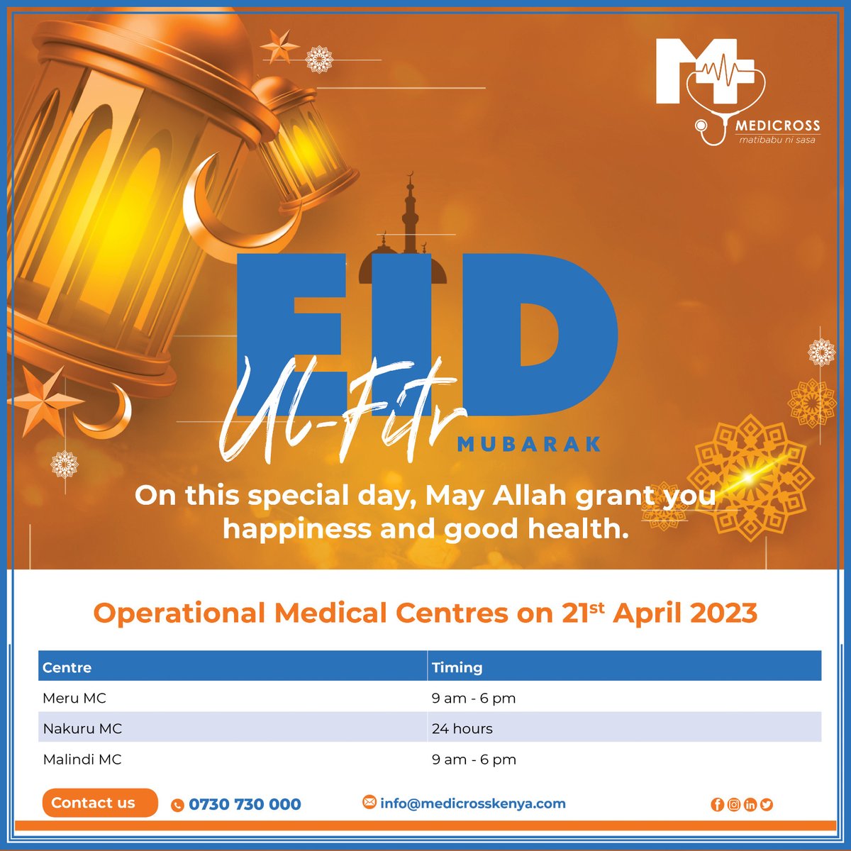 On the day of Eid ul Fitr, our clinic operations will be adjusted to accommodate the celebratory occasion.

We appreciate your understanding and look forward to serving all our valued customers during this time of celebration.

Have a happy and safe Eid ul Fitr!