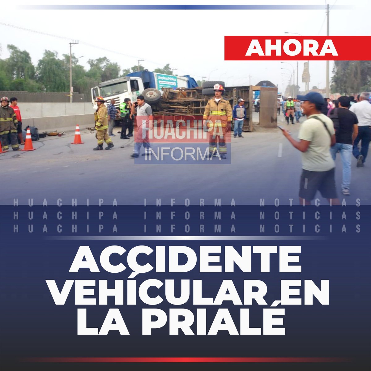 HuachipaInforma's tweet photo. 🔴 #ATENCION | #ahora | #Accidente | Intensa congestión vehícular por cierre de vía. Se ha producido un accidente vehicular en la autopista Ramiro Prialé a la altura del Puente Huaycoloro, debido a la volcadura de 2 camiones. Tome sus precauciones.

#HuachipaInforma #Noticias https://t.co/YVIc26CaCg