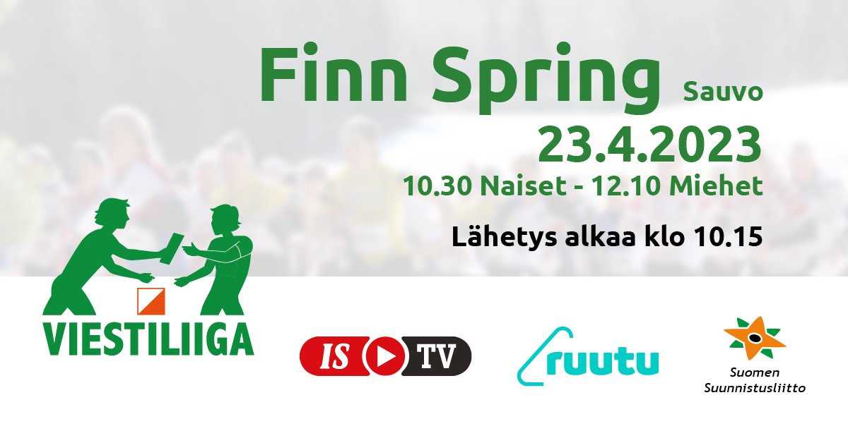 SuunnistusSSL's tweet photo. Viestiliiga käynnistyy Finn Spring -viestillä Sauvosta. Kilpailu on seurattavissa suorana ISTV:n ja Ruutu-palvelun välityksellä sunnuntaina 23.4. klo 10.15 alkaen.
https://t.co/CtuBlxcyfq 
#suunnistus #viestiliiga https://t.co/Z3kgVS7cLa