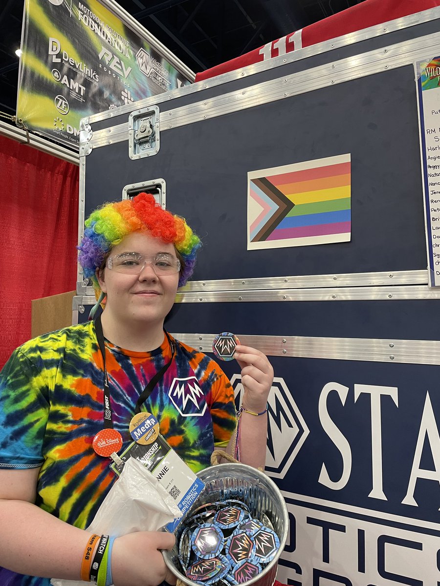 Come get your pride pins at #FIRSTChamps ! 🌈  We’re in the Archimedes division :) 
#omgrobots #wildstang #frc111 #TeamREV #pride