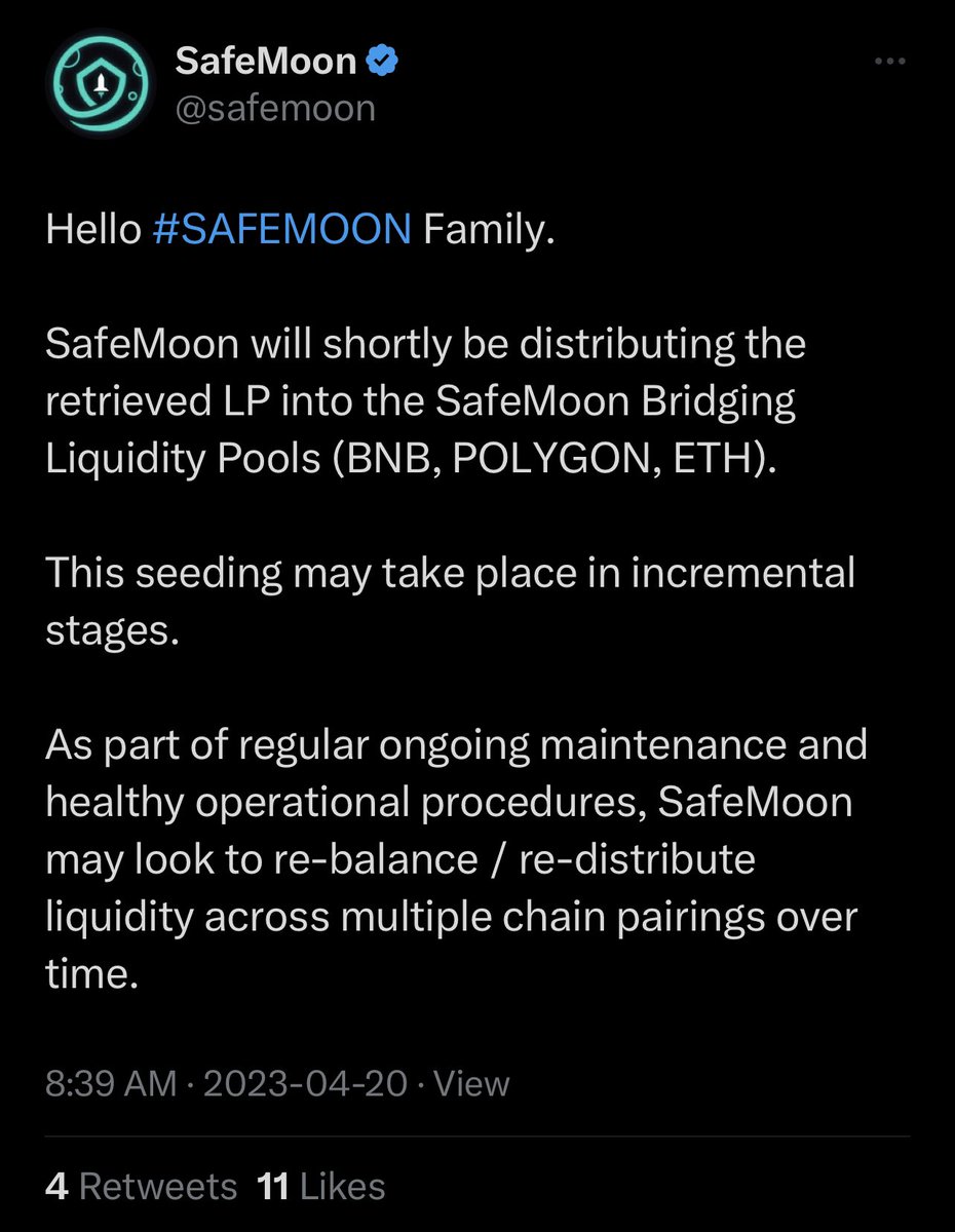 Safemoon_Ninja's tweet photo. Lmao 🤣 this right here using your money to fulfill other purposes without even doing or saying much. Lmao 🤣 time to celebrate guys LP is back @safemoon is controlling how they added it back and where they add it back to. So that means whoever is on BSC there’s volatility and it’s not worth shit to sell because the swings will be phenomenally high. @johnkarony great way of gaining again turd 💩