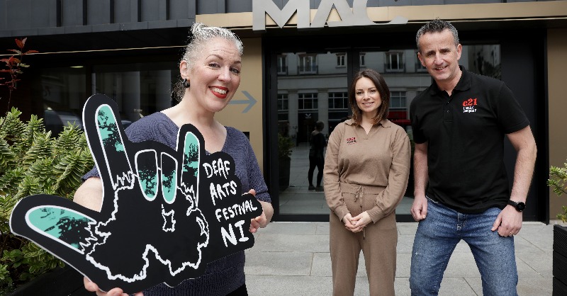 TheMACBelfast's tweet photo. Listen to The @LynetteFay Show on @BBCRadioUlster today from 3pm when @Paulaclarke777, Deaf Artist Liaison for the Deaf Arts Festival NI (6 &amp; 7 May) joins Lynette in the studio.

Paula stars in both festival plays, Sleeping Beauty by @cre_8theatre &amp; Expecting by @c21Theatre.