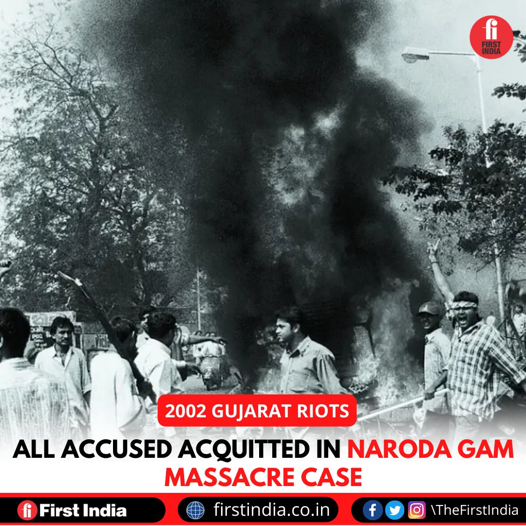 thefirstindia's tweet photo. A special court in Ahmedabad acquitted all 69 accused, including former BJP MLA #MayaKodnani, ex-Bajrang Dal leader #BabuBajrangi and Vishwa Hindu Parishad leader #JaydeepPatel, in the 2002 #NarodaGamMassacre case where 11 members of a minority community were killed. https://t.co/sY6Y9vyjY9