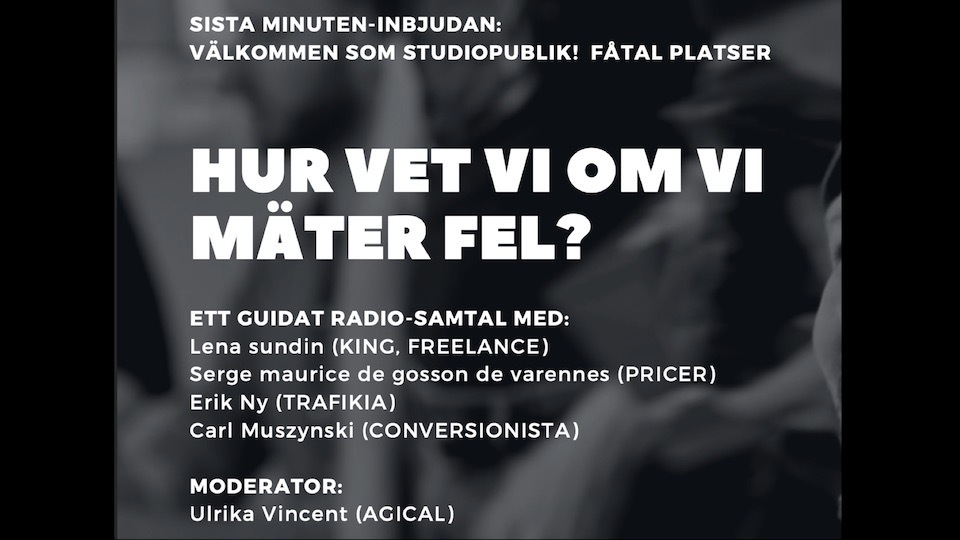 Ikväll har vi bjudit in några gäster för ett inspelat samtal med flera perspektiv om data och hur vi vet om vi mäter fel. 
Om du vill vara med och lyssna redan ikväll, skicka ett DM eller maila night@agical.se