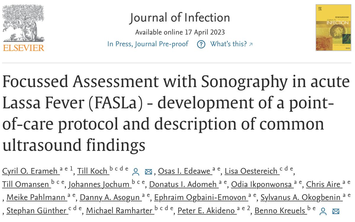 Can point-of-care ultrasound be a helpful tool in the management of Lassa fever patients? – a 🧵 1/9

#POCUS 
#Lassafever🐀🦠🤒
#Nigeria 🇳🇬

sciencedirect.com/science/articl…