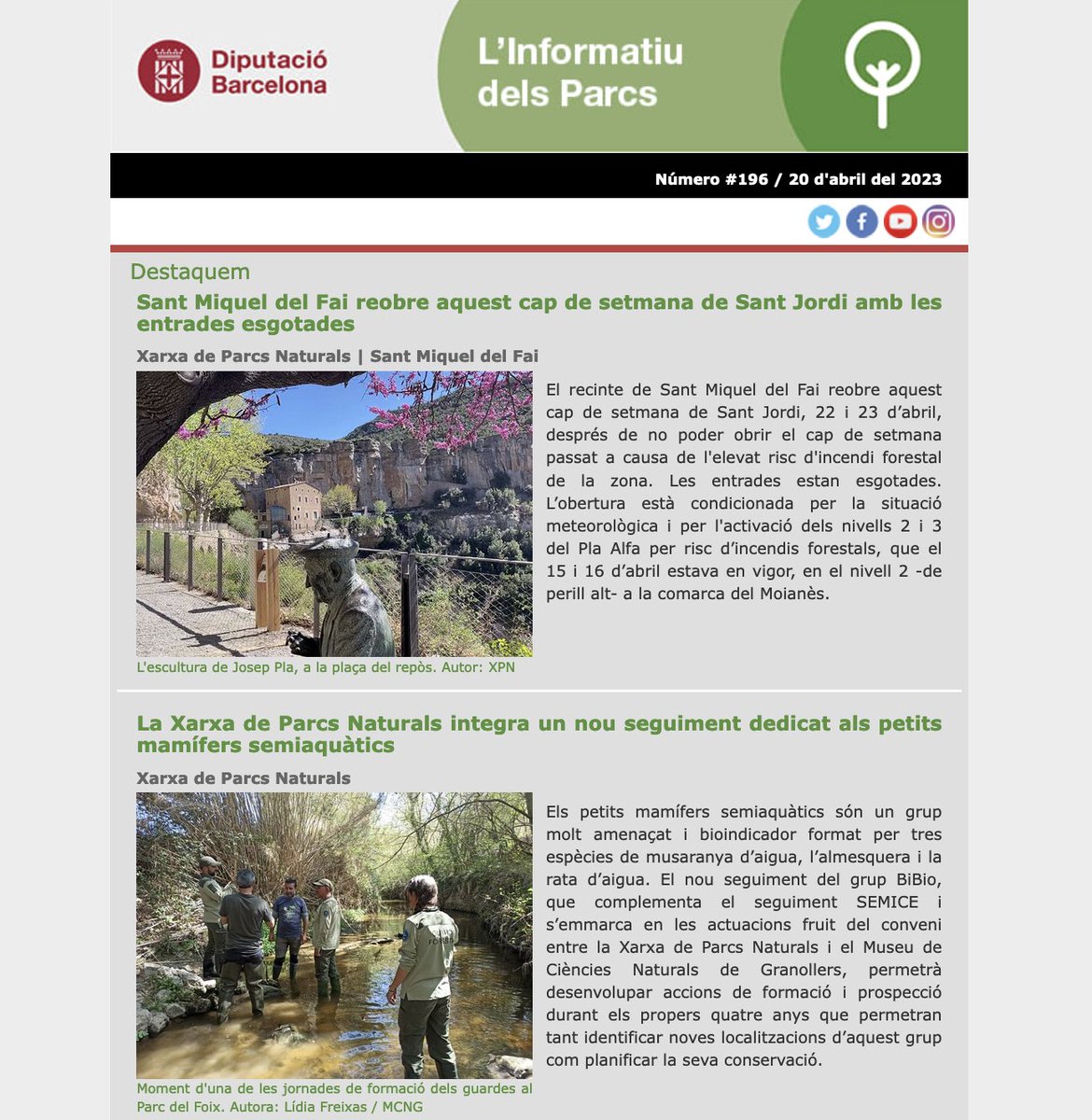 xarxadeparcs's tweet photo. 📰 Arriba un nou butlletí de l'Informatiu dels parcs, amb totes les notícies i algunes recomanacions 📚, ara que som a les portes de la Diada de Sant Jordi 🐉🌹
👉 https://t.co/DKtdCUft4e https://t.co/JPDDCBWTNv