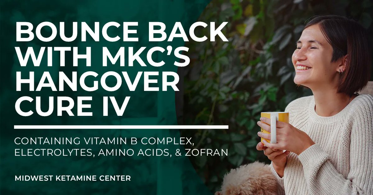 midwestketamine's tweet photo. Midwest #Ketamine Center’s #Hangover Cure #IV contains:

🟢 Vitamin B complex
🟢 Electrolytes
🟢 Amino acids
🟢 Zofran (anti-nausea medicine)

Detox your body after a night out and eliminate the discomfort of a hangover. Schedule your appointment today!

📞 (224) 232-8910 https://t.co/Fjv56ZfXZQ