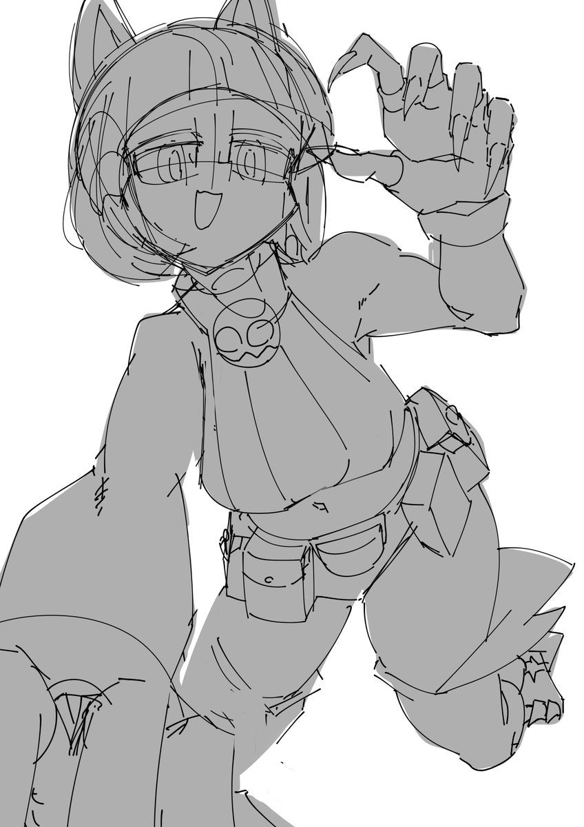 次のラフ。2枚目を描くよ

シルエットを意識する為にグレーでちょっと塗ってみたら動きがあるかどうかが分かりやすいね 