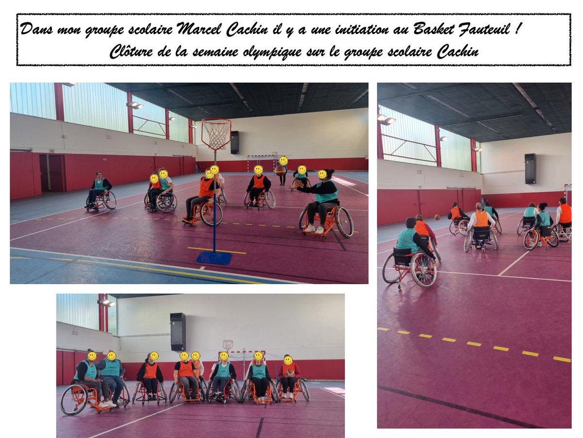 Dans mon groupe scolaire Marcel Cachin il y a …

Initiation au basket Fauteuil

Intervention de Sofiane Mehiaoui, basketteur, meneur de l’équipe de France Basket fauteuil

Clôture de trois superbes semaines olympiques

Félicitations aux équipes !!!