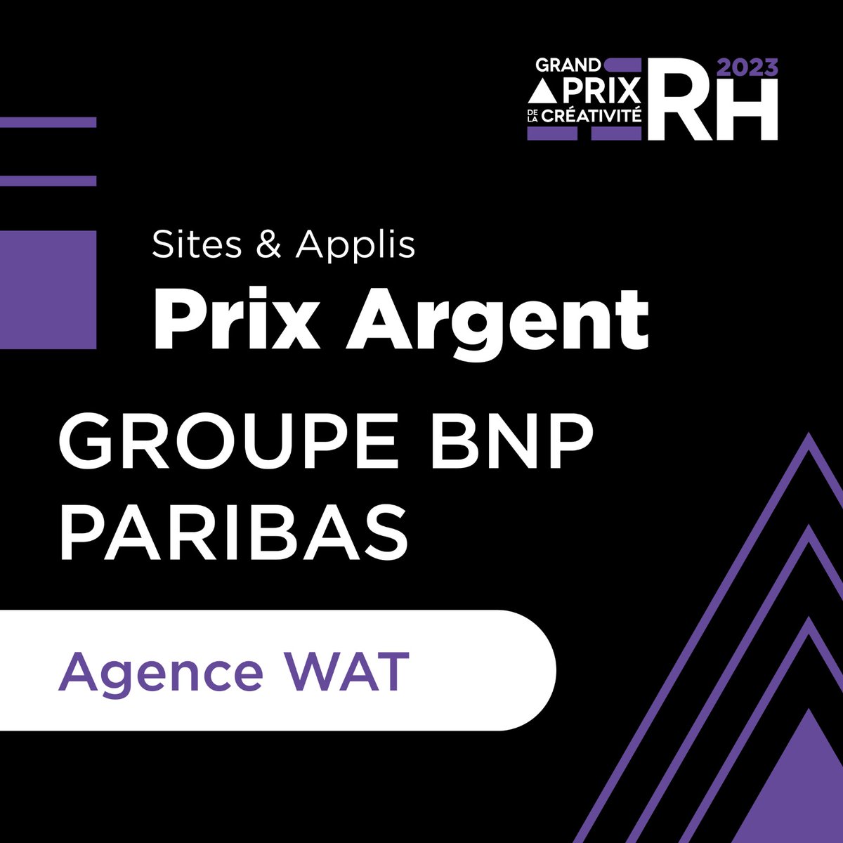 Le prix argent 🥈 de la catégorie Sites &amp; Applis est attribué à <a href="/BNPParibas/">BNP Paribas Group</a> et l’agence <a href="/agencewat/">Agence WAT</a> pour le projet : Espace Carrière

Félicitations pour ce prix 🏆

#CréaRH #Révélation #GPCRH2023 #ACCE