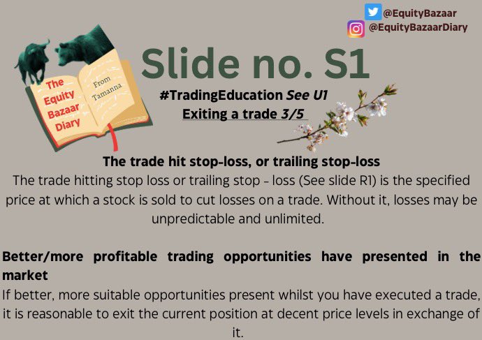 EquityBazaar's tweet photo. When is the right time to exit a trade? And even more importantly, what are the right reasons? The fundamentals behind exiting a trade on slide S1 here, the reasons listed on slide U1 (below) https://t.co/w9CYjeIkoW