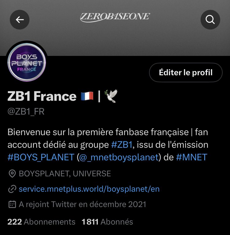 @ 𓏳 20.04.23

Le @ de la Fanbase devient @ZB1_FR 

⦂ 우리보이즈빛나 BOYSPLANET ∿🦉