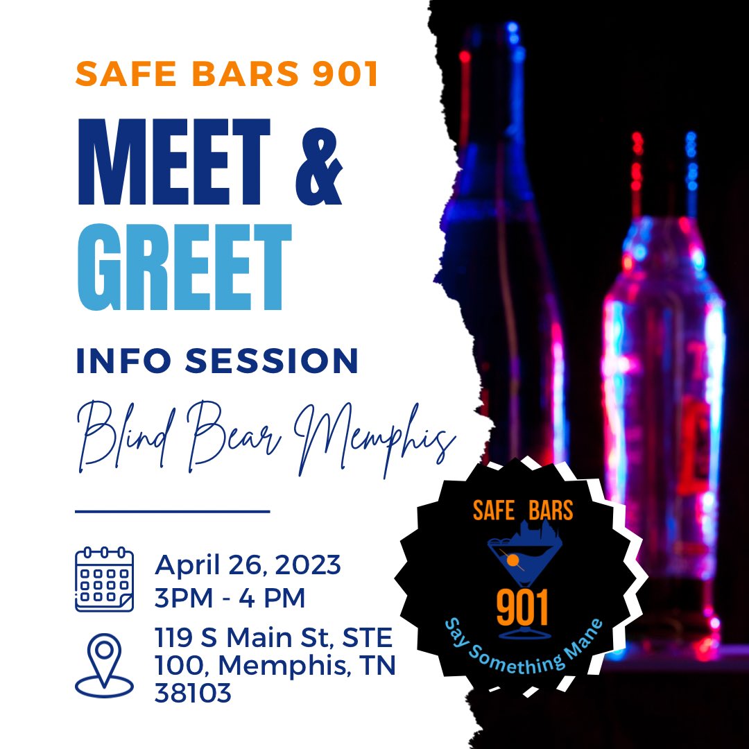 Respect2Connect's tweet photo. Are you an alcohol-serving venue that is interested in free bystander intervention training? Join us for our Safe Bars 901 Meet & Greet next week ๐ #SaySomethingMane https://t.co/T16zQRQxz6