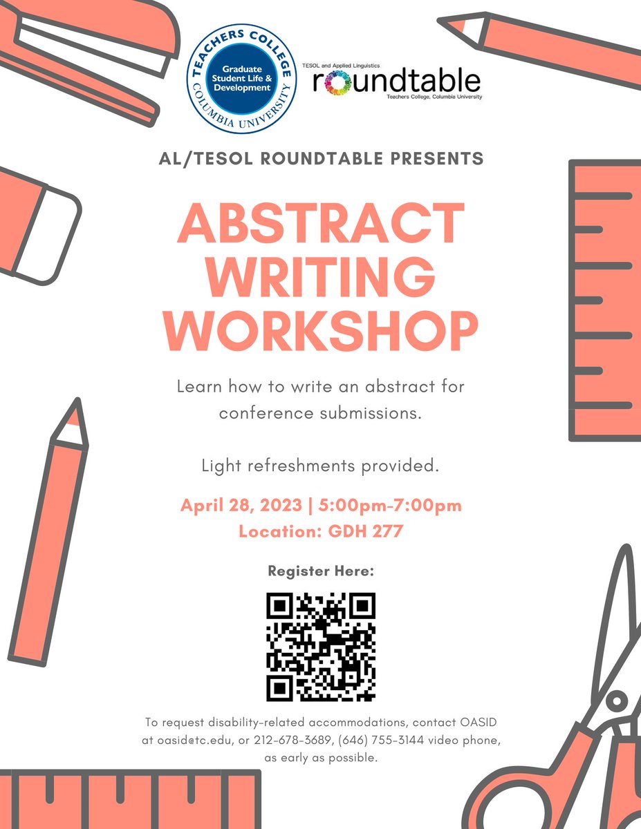 ColumbiaALTESOL's tweet photo. Writing #abstracts is tough work. Found out how to write an effective abstract from #ALTESOLfaculty Dr. Howard Williams and #ALTESOlstudent Kelly Frantz. Register here: https://t.co/b9tB6sGupZ @NYSTESOL @AAALinks https://t.co/uWHUzhT5sx