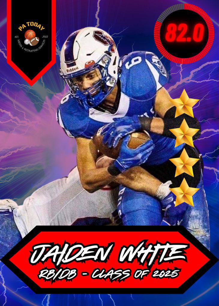 PA Today (@pa_todaysports) on Twitter photo The first District 10 player from the class of 2025 to be rated was <a href="/JWhite0719/">Jaiden White</a>.
-He is a 4⭐️ PA Today 🏈 Prospect 🔥
-Tune in later for his film study!
#PAToday The first District 10 player from the class of 2025 to be rated was <a href="/JWhite0719/">Jaiden White</a>.
-He is a 4⭐️ PA Today 🏈 Prospect 🔥
-Tune in later for his film study!
#PAToday