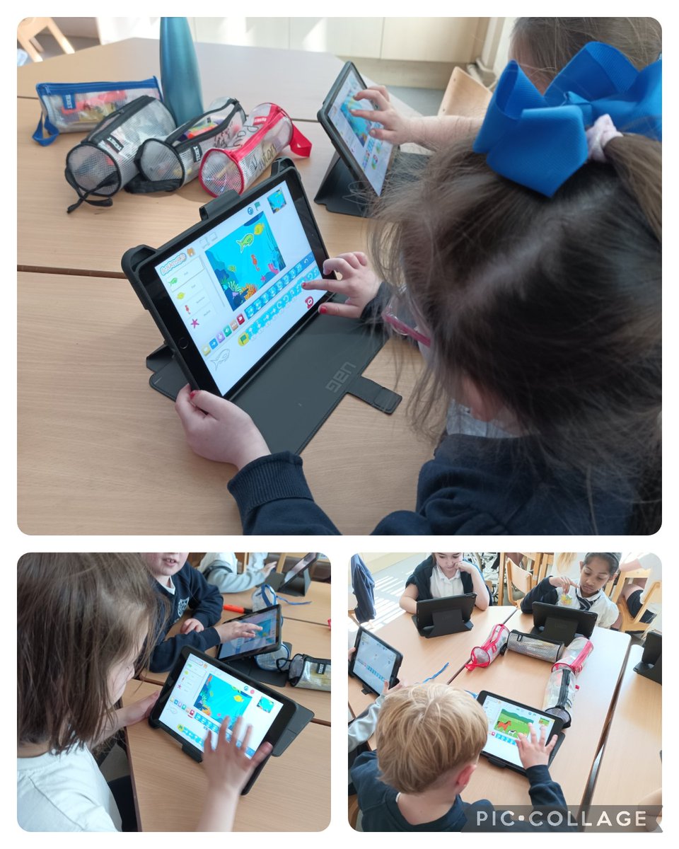 2R_MrHagan's tweet photo. Today we began our sessions on Scratch Jr. by experimenting with making characters move in various ways and changing the backgrounds. @ololprimary_HT #OLOLcomputing #MakeADifference https://t.co/5oDZs8FTch
