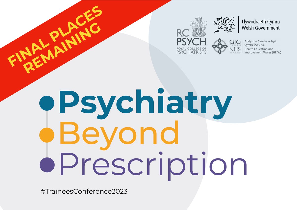 chriswalshpsych's tweet photo. We are delighted and overwhelmed to announce that we are coming to the end of the availably of spaces for our @rcpsych National Trainees' Conference!

Book now if you're keen to come to avoid missing it!
https://t.co/gsPp458OhE
https://t.co/KyRQDMDoIG

#TraineesConference2023 https://t.co/4hXMmU4MoF