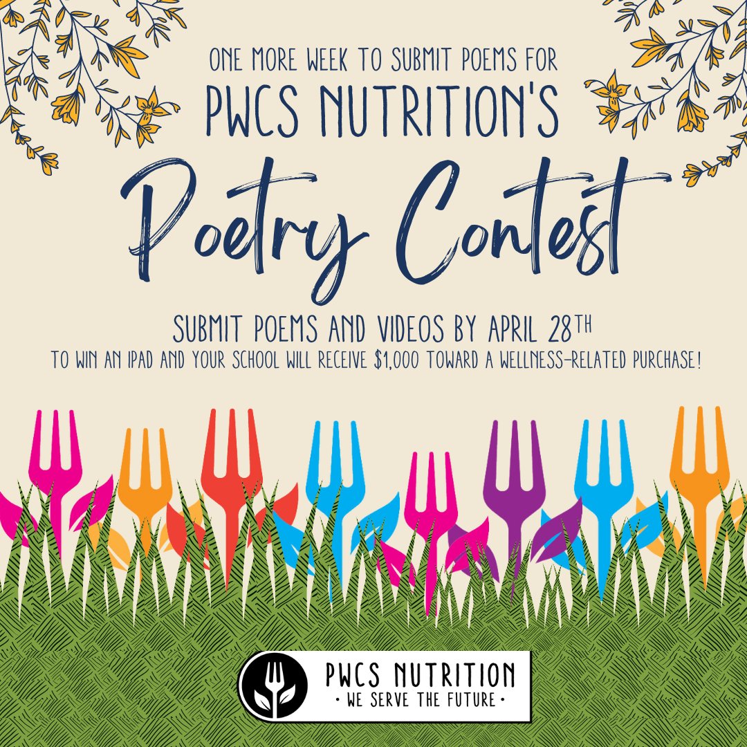 There is only one week left in our #NationalPoetryMonth Contest! Submit a poem about #SchoolLunch with a recording reading it aloud by April 28th! If you haven’t written your poem yet, be sure to check in with the Food Service Manager at your school to get contest details today!