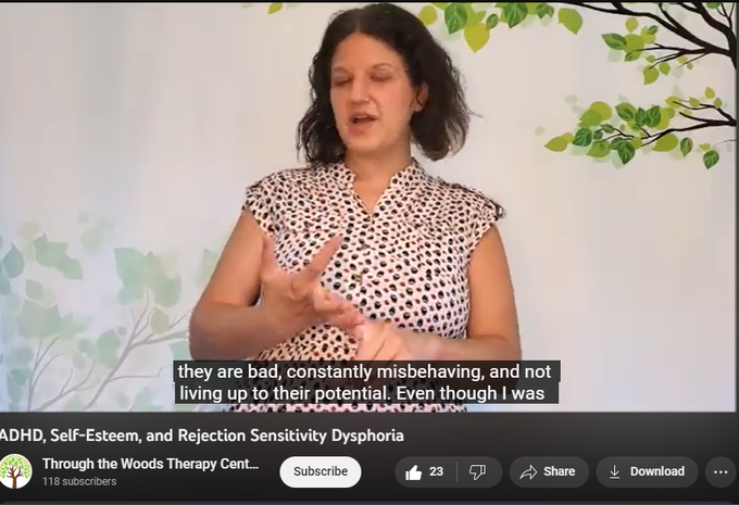 539 views  22 Mar 2021
ADHD series part 4: Low self-esteem isn't a symptom of ADHD, but it is a common co-occurring phenomenon.  In this video, I discuss why that is, and how it's related to "Rejection Sensitivity Dysphoria".

More videos in this series:
-ADHD: A Personal Story -   

 • ADHD: A Personal ...  
-5 Ways That ADHD is My Superpower -   

 • 5 Ways That ADHD ...  
-ADHD and Missing the Memo -   

 • ADHD and Missing ...  

Please visit our website: http://www.throughthewoodstherapy.com

To schedule an appointment, please contact us by phone at 818-284-6663 or by email at contact@throughthewoodstherapy.com.