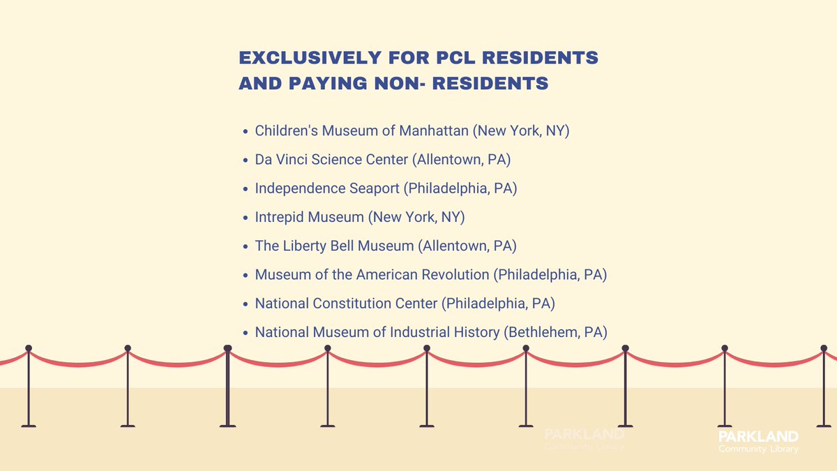 parklandcommlib's tweet photo. May 18th is International Museum Day! Place a hold on one of PCL's thirteen different museum passes available for free with your library card!

View our collection of museum passes: https://t.co/lFIUTXlrNz

#parklandcommunityllibrary #museumday #visitthemuseum #freemuseum https://t.co/uguWzzCR8S