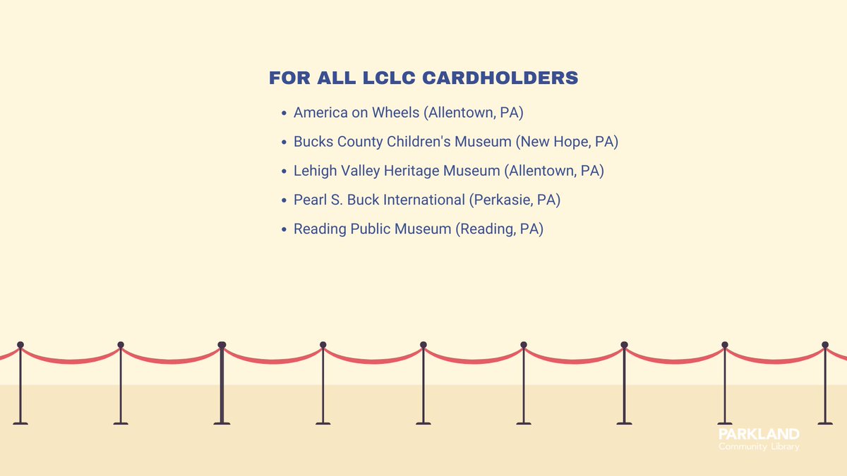 May 18th is International Museum Day! Place a hold on one of PCL's thirteen different museum passes available for free with your library card!

View our collection of museum passes: parklandlibrary.org/news/borrow-a-…

#parklandcommunityllibrary #museumday #visitthemuseum #freemuseum