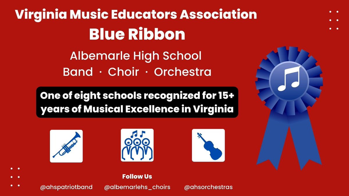 AHS has been named a Blue Ribbon School for the 2022-2023 school year! <a href="/k12albemarle/">AlbemarleCountySchls</a> <a href="/ACPSFineArts/">ACPS Arts</a> <a href="/AHSorchestras/">Albemarle Orchestras</a> <a href="/AHS_Revolution/">AHS Revolution</a> <a href="/AtownToday/">A-Town Today</a>