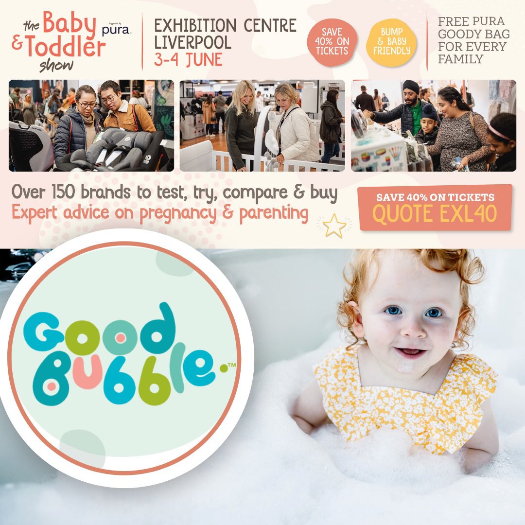 6 week countdown ⏰

Come and say hi at @babyandtoddlershows in Liverpool 3-4th June! 🙋🏻‍♀️

Psst…Get 40% off your tickets with code EXL40 at babyandtoddlershow.co.uk 💸

#babyandtoddler #babyandtoddlershow #babyevent #babyshow #babybathtime #toddlerbathtime #goodbubble