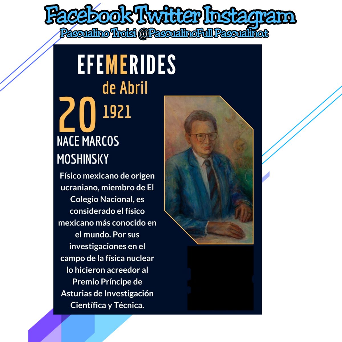 #UnDiaComoHoy #20Abril de 1921 nació Marcos Moshinsky, físico, miembro del Colegio Nacional, conocido por sus investigaciones en #Física Nuclear. #ManoDeHierro
.<a href="/Salser077/">Santiago Lara 24,5K #TROPA PSUV 🇻🇪🇷🇺🇳🇮🇨🇺</a> .<a href="/1978TAREK_FGAV/">tarek aboaasi</a> .<a href="/cpmarp21/">CpMarp21 🐾🐾</a> .<a href="/VTVcanal8/">VTV CANAL 8</a> .<a href="/LaOrientalVe/">🌞Del Valle Guevara M.🌞</a> .<a href="/Preferida1021/">Preferida102.1fm</a> .<a href="/PPTPrensa/">Prensa Patria Para Todos</a> .<a href="/luis16684716/">tuitero de Aragua</a>