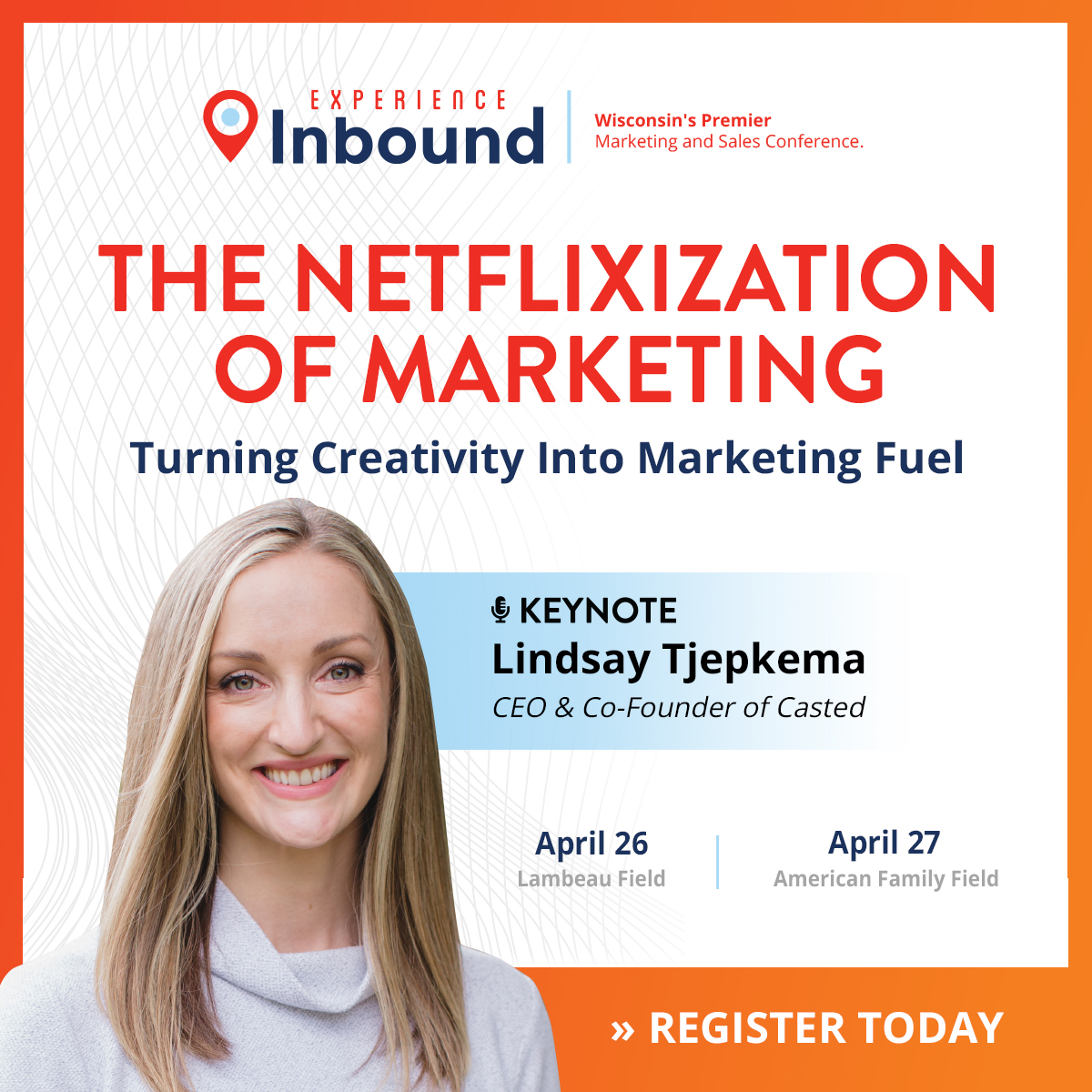 I'm so excited to be a keynote at #ExpInbound 2023! 😁

I'll be there 4/26 - 4/27 to cover how creative content can fuel your marketing strategy🚀

Be sure to register! ⤵️
casted.me/3AeOloB

#expinbound #casted #networking #event #eventspeaker #eventnetworking #marketing