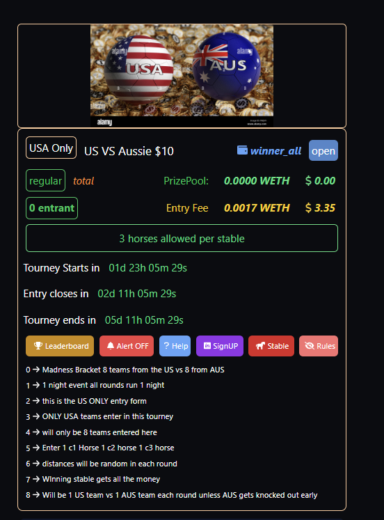 USA vs AUS

one night run all rounds, 16 team madness bracket
8 US vs 8 Aussies
separate signups for each team

US Signup
zed-tourney-ui2.vercel.app/tourney/4e2a34…

AUS Signup
zed-tourney-ui2.vercel.app/tourney/aff652…

will run as soon as we get it filled