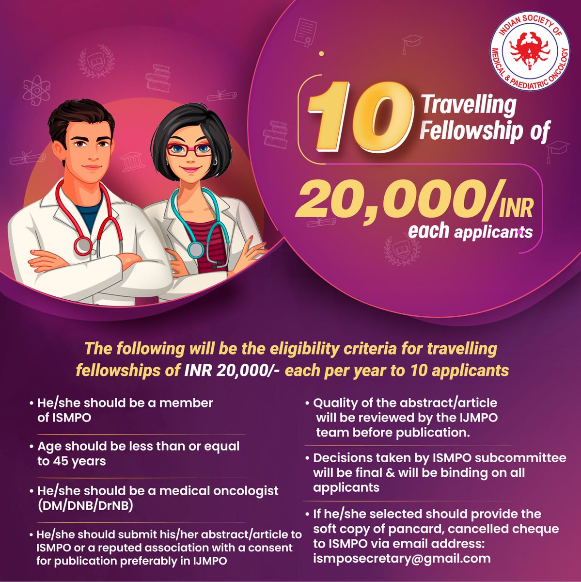 ISMPO (@ismpoofficial) on Twitter photo ISMPO comes with another initiative for young medical oncologists! Travel fellowships!! Please apply to present an abstract in an Indian Oncology conference. #YMO
<a href="/PSKulkarni/">Dr Padmaj Kulkarni</a> <a href="/IJMPOofficial/">Ind J Med Ped Oncology</a> ISMPO comes with another initiative for young medical oncologists! Travel fellowships!! Please apply to present an abstract in an Indian Oncology conference. #YMO
<a href="/PSKulkarni/">Dr Padmaj Kulkarni</a> <a href="/IJMPOofficial/">Ind J Med Ped Oncology</a>