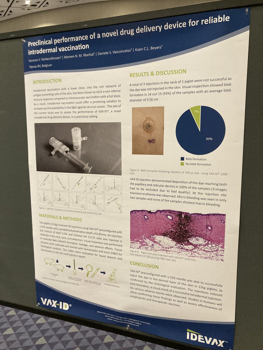 Today is #poster day at #ipvc2023 representing @Idevax1 
Meet me at Board 165 to learn more about #intradermal vaccination for #hpv #prophylactic and #therapeutic vaccination