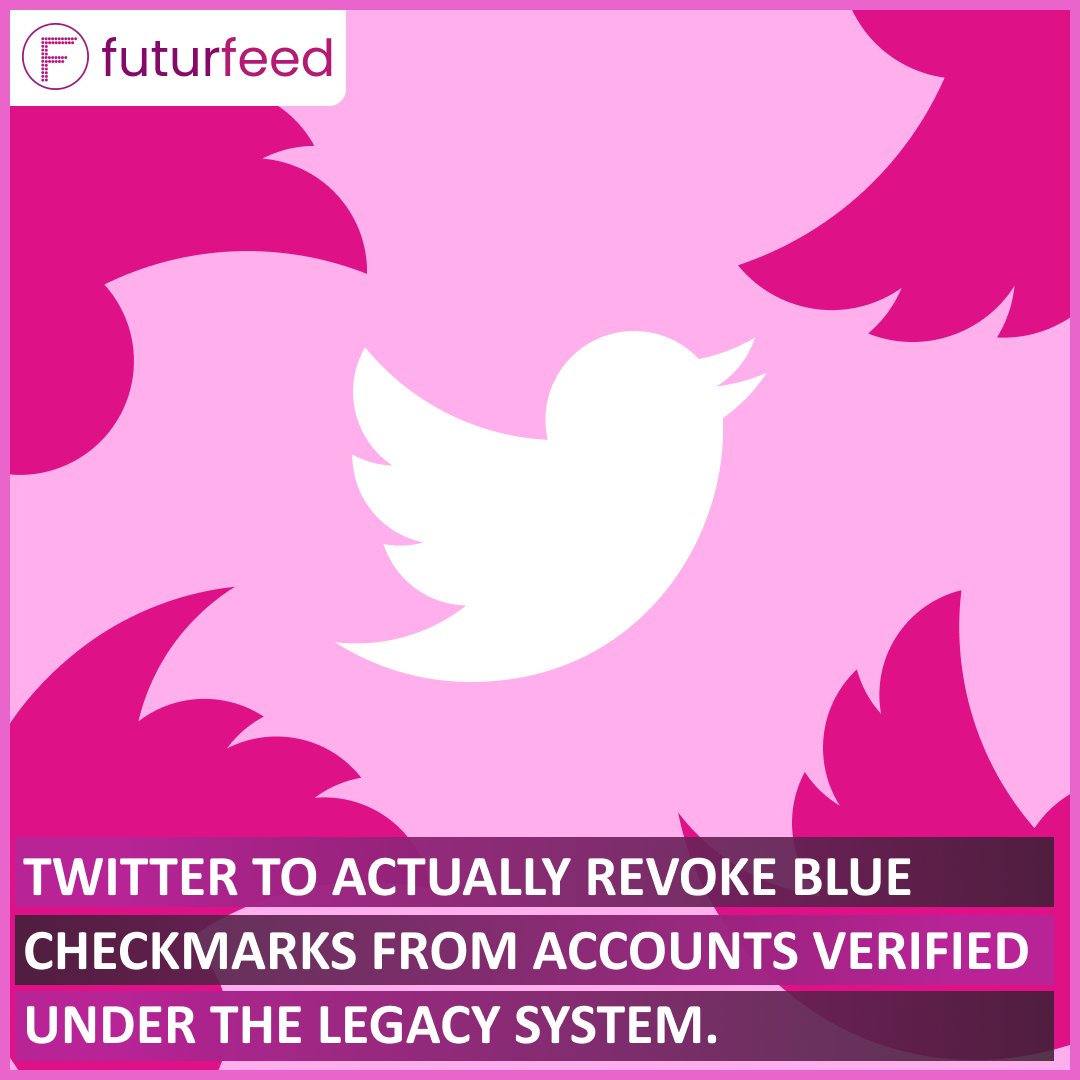 FuturFeed's tweet photo. Twitter to actually revoke blue checkmarks from accounts verified under the legacy system. 💙🚫
Twitter verification badge wipeout is to begin... 🚨 😱
Click the link to read more. ⬇️
https://t.co/gPBm4necmi
#TwitterVerification #TwitterUpdate #TwitterControversy #futurfeed https://t.co/aFpbUfvsa8