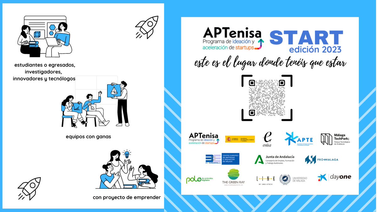 PTAMalaga's tweet photo. 🚀 ¿Tienes una idea de negocio de base tecnológica? ¡¡¡Este es tu sitio!!! 

#APTENISASTART es un programa de pre-aceleración de @APTE_es y @enisa para desarrollar o dar el empuje final a tu idea de emprendimiento y hacerla realidad.  

Inscripciones:
👉https://t.co/vtdIE6RZXO https://t.co/kFv7Tyg0I5