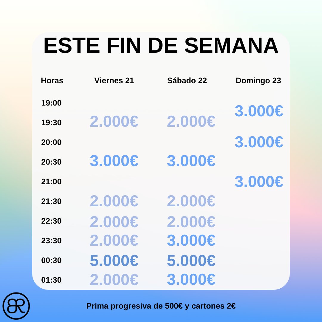 BingoRoma's tweet photo. ¿Estas preparad@ para el fin de semana en Bingo Roma?😱💵

 Los MEJORES PREMIOS de Madrid, solo aquí... en Bingo Roma

👉 Viernes y sábado de 19:30 a 01:30 hasta 5.000€
👉 Domingo 3.000€ cada hora de 19:00 a 21:00

#bingoroma #bingomadrid #grandespremios #findesemana #premios https://t.co/omr5oCOskA