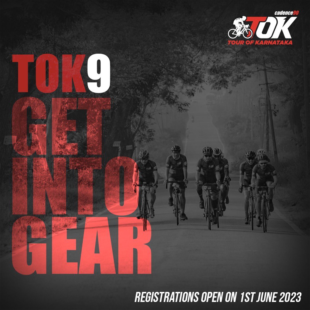 TourOfKarnataka's tweet photo. Registrations for the 9th edition of Tour of Karnataka will open on June 1st! Grab the opportunity to pedal with the best and be a part of a memorable experience.  

Tour dates: Nov 21st to 26th, 2023. 

https://t.co/gZ235t9mzk

#tourofkarnataka #tok9 #cadence90 #registration https://t.co/cPQM3OtCHB