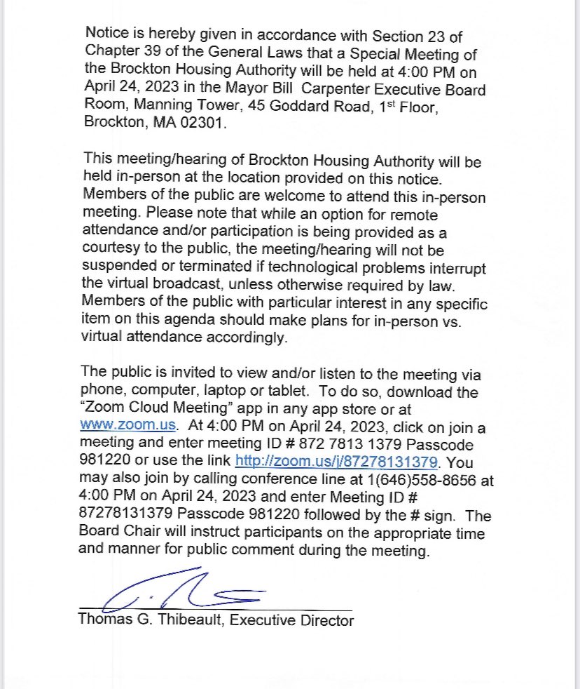 Brockton Housing on Twitter "Notice is hereby given in accordance with