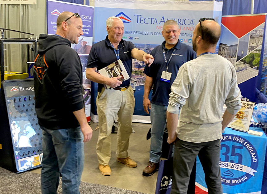 TectaAmericaNE's tweet photo. We're excited for Day Two of #NEBFM at @dcucenter in #Worcester MA! Paul and Moses chatted with current customers and new friends at the show yesterday, and they're at Booth 213 today from 10-2 talking about our top-notch commercial #roofing services. https://t.co/WI8zAKpSq5