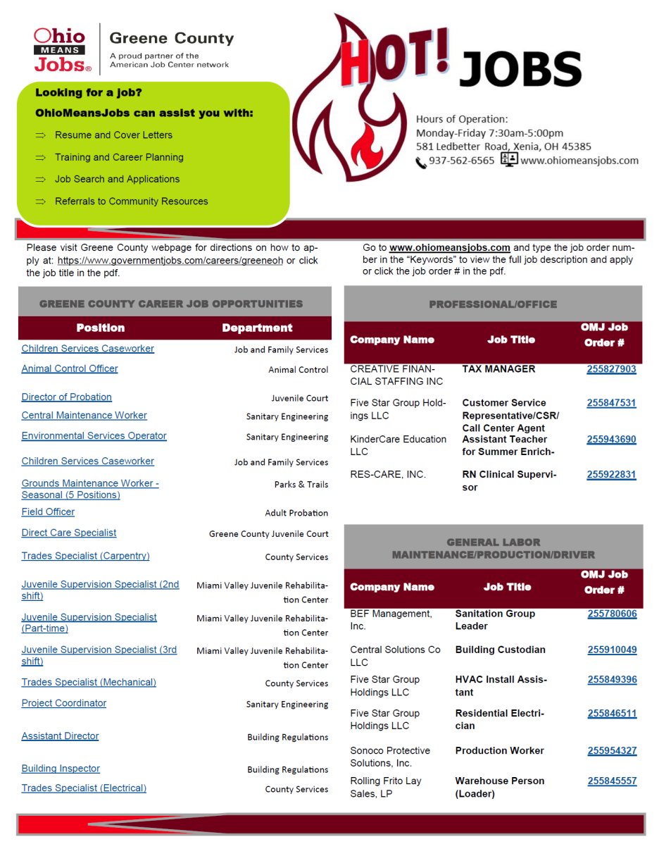 OMJGreeneCounty's tweet photo. Check out the Hot Jobs in Greene County this week! https://t.co/FzM9nnieqv