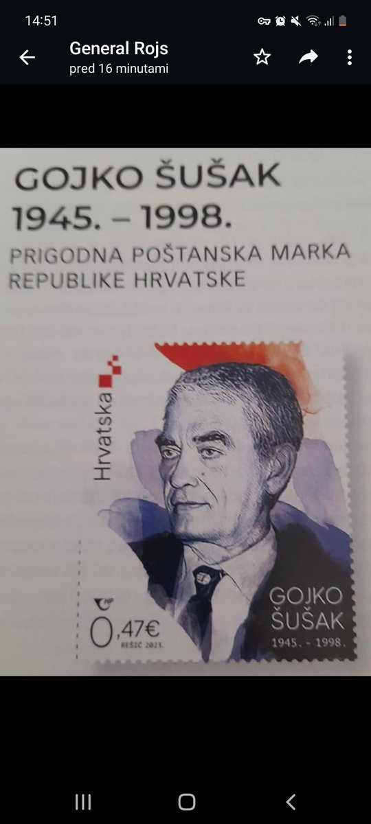 FrancBreznikSDS's tweet image. Danes so mi iz HR generalskega združenja poslali nov primer na kakšen način se poklonijo velikanom njihove osamosvojitve.
Priložnostna znamka v spomin na vojnega obrambnega ministra
#GojkoSušak 
#Slovenija #muzej #osamosvojitev
@vladaRS
@nmusar 
@strankaSDS
