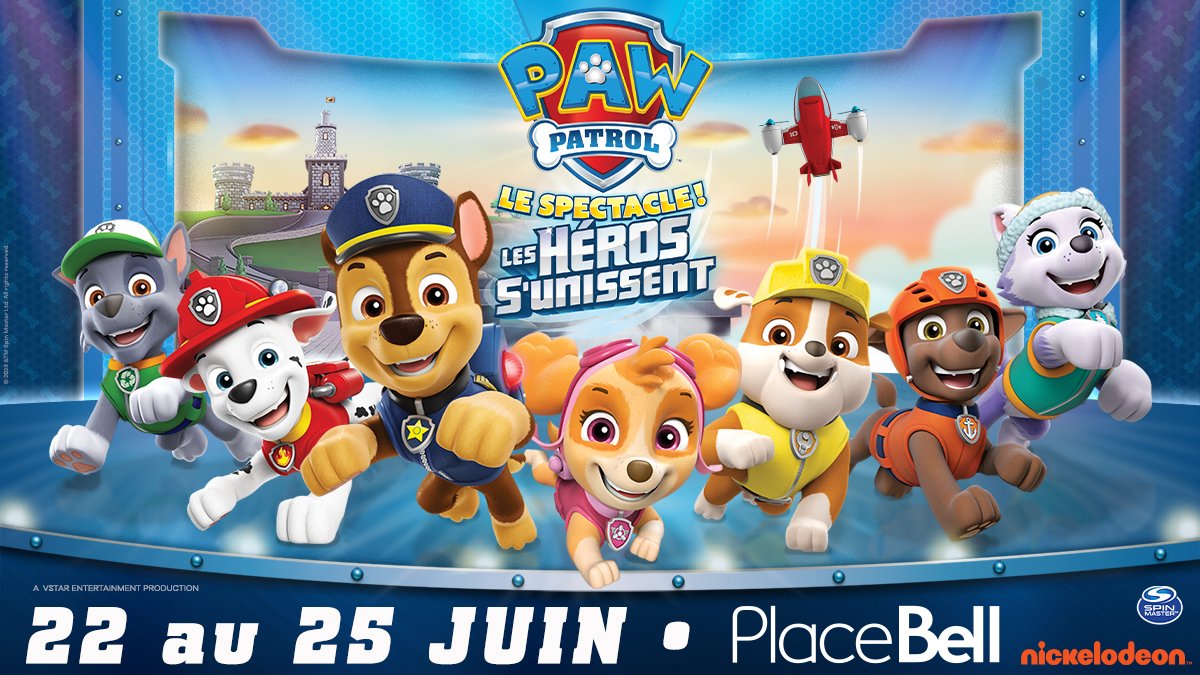 evenko's tweet image. Les personnages de Pat Patrouille seront à la Place Bell pour le spectacle "Les héros s'unissent" du 22 au 25 juin prochain! 

🎟 28 avril à 10h

-

The characters from PAW Patrol are coming to Place Bell for the show "Heroes Unite" from June 22 to 25! 

🎟 April 28 at 10 a.m.