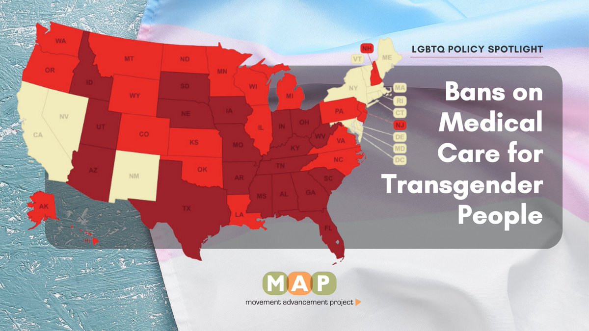 MAP's new report, released today, shows how recent attacks on access to medical care for transgender youth are part of a much larger effort to ban medical care for all transgender people. 🏳️‍⚧️ 🧵 ⬇️ See below for highlights. 📒🔗 Read the full report: bit.ly/map-medical-ca…