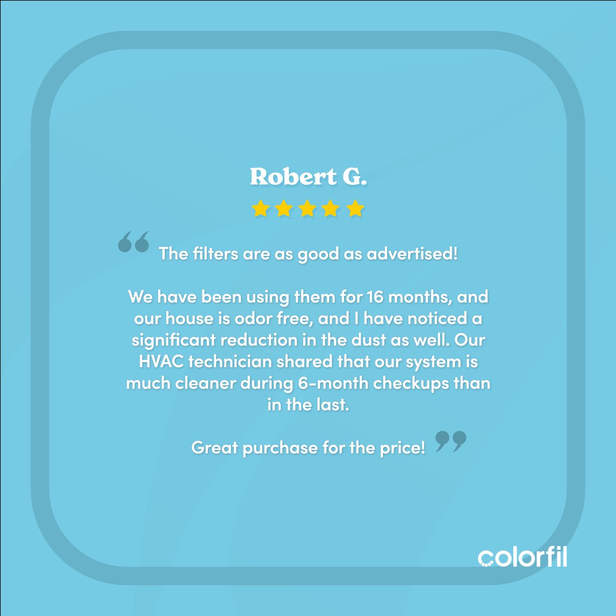 Colorfil Air Filters (@colorfil_air) on Twitter photo Looks like our filters are not just removing odors but also creating happy noses and happy homes! ππ We're thrilled to be a part of your fresh and clean home journey! π‘π¨ Thanks, Robert!
#odorfree #happyhome #customerreview Looks like our filters are not just removing odors but also creating happy noses and happy homes! ππ We're thrilled to be a part of your fresh and clean home journey! π‘π¨ Thanks, Robert!
#odorfree #happyhome #customerreview