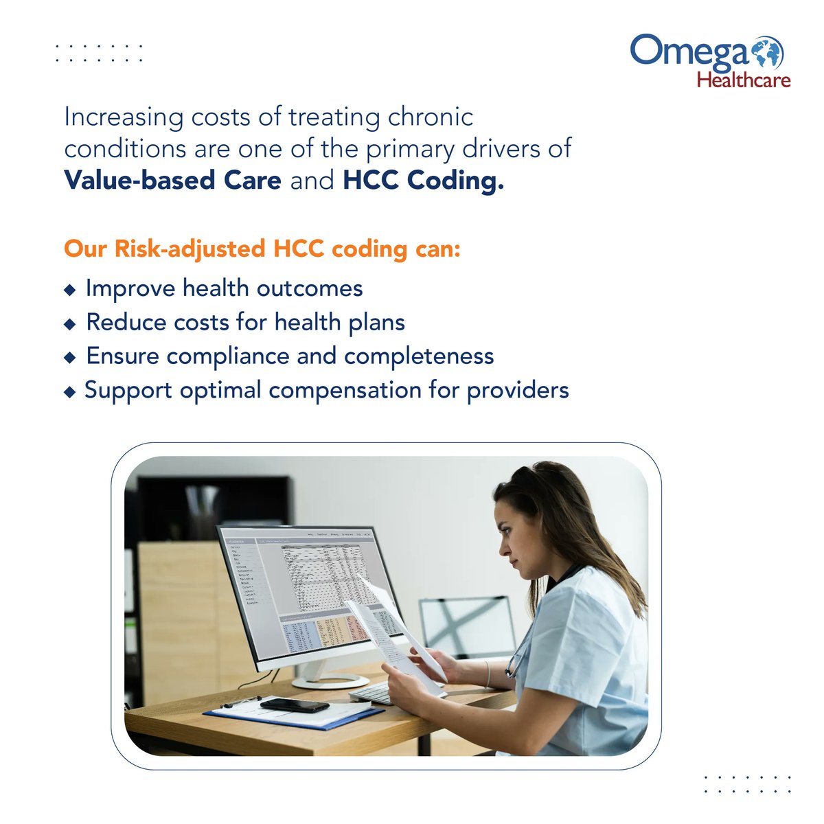 Omega_HMS's tweet image. We are a leading provider of risk adjustment HCC coding services to providers and health plans with commercial ACA, Medicaid, and Medicare Advantage populations. Learn more: buff.ly/3M5BX1v
#RiskAdjustmentCoding #HCCCoding #Healthcare #HealthPlans