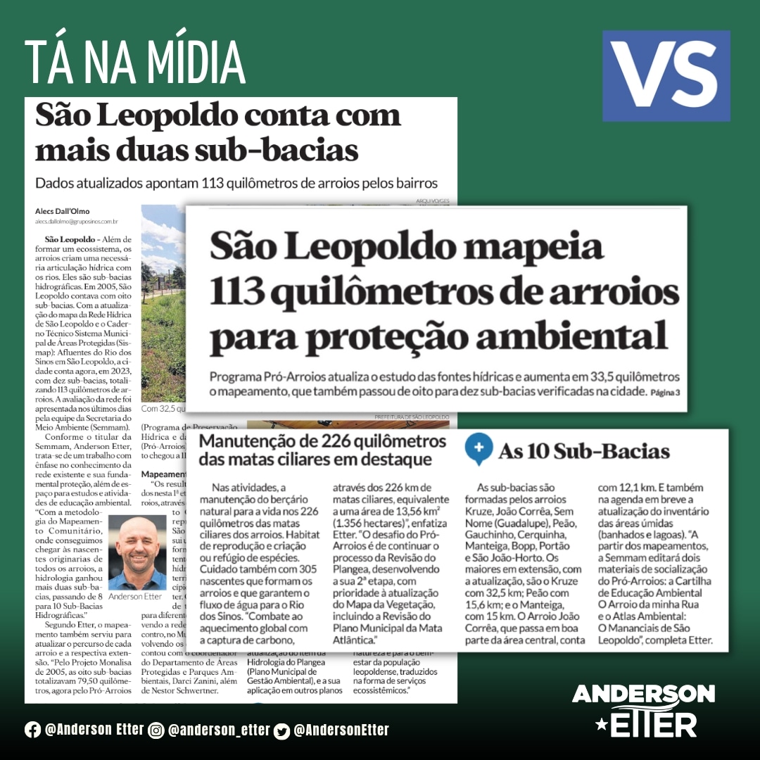 AndersonEtter's tweet photo. 📢📰 Tá na mídia! Hoje estamos novamente na capa do Jornal VS com as ações da Semmam. Já deu uma olhada? 👀🤗
#saoleopoldo #construindoumacidademelhor #clima #meioambiente #fiscalização #bacias #arroios #nascentes #mapeaemento https://t.co/SnM0Rhbg8m